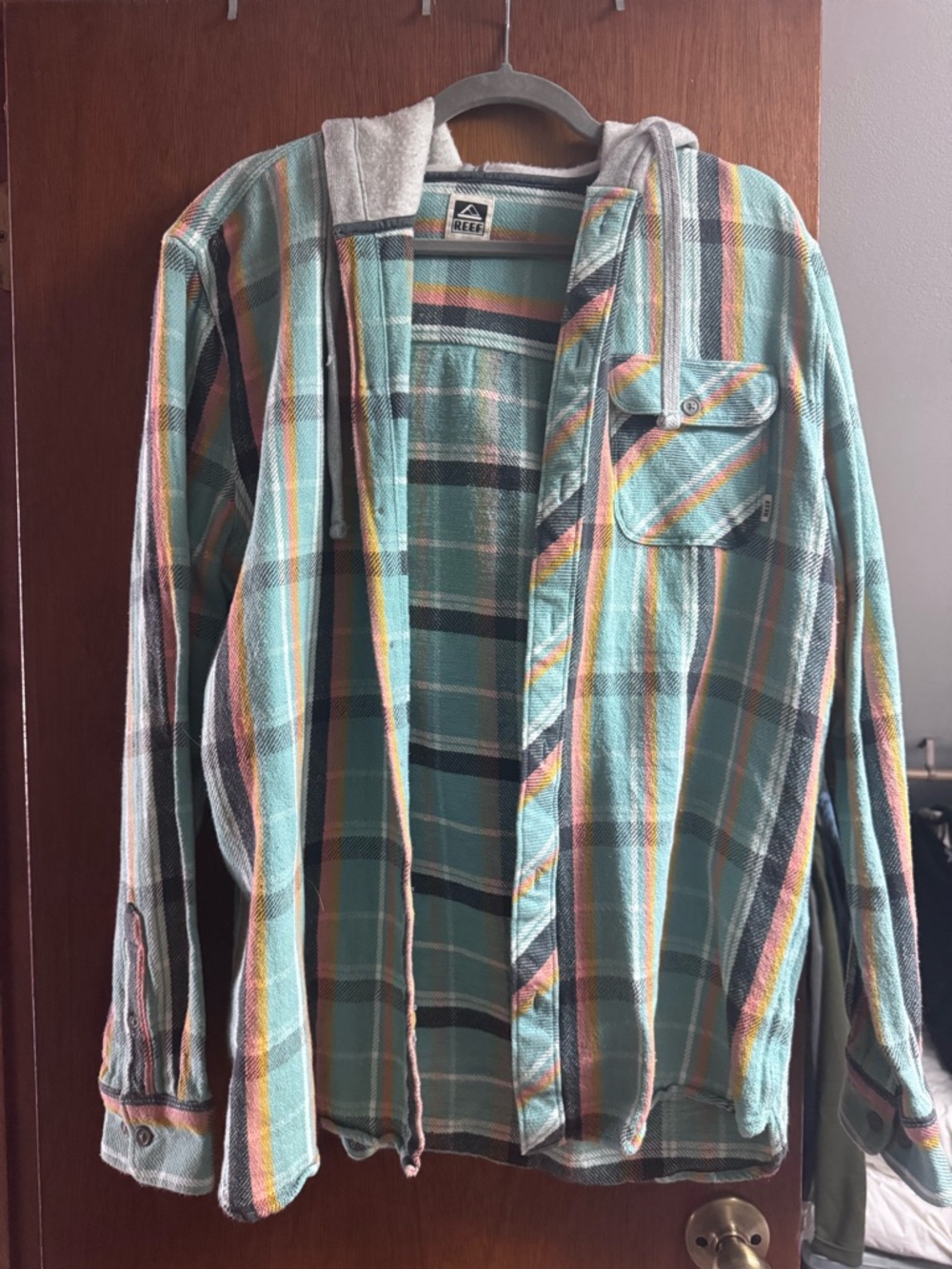 Reef Teal Plaid Hooded Shirt Jacket